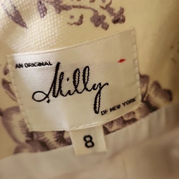 Milly of New York Cotton Toile Lavender on Cream Print Dress Size 8 - Picture 7 of 8